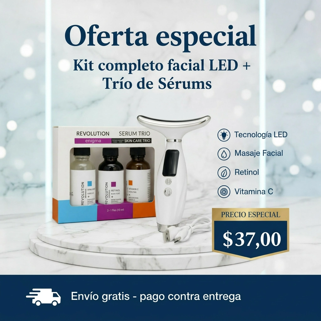 Rejuvenece Tu Piel Sin Salir de Casa con el Masajeador Facial LED + Trío de Sérums Revolution Enigma